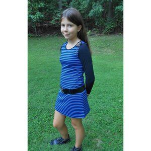 sz 8 NEW Hannah Banana Navy Striped‎ Tween Girls Dress/Tunic w/Belt Long Sleves